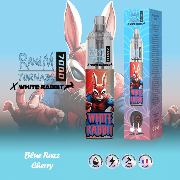 Puff "RandM Tornado x White Rabbit 7000" - Blue Razz Cherry